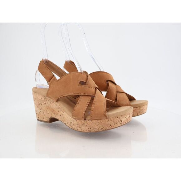 Clarks Giselle Beach Strappy Cork Wedge Heel Platform Sandals Brown Size 10M - Picture 1 of 12